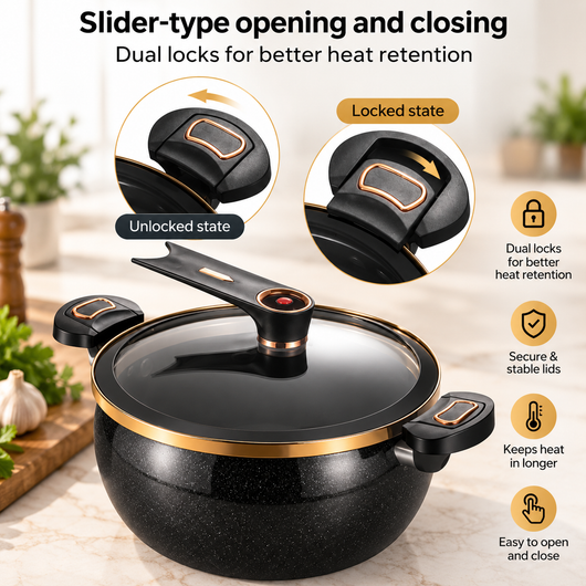 8L/8.45Qt Large Stock Pot, Deep Non-Stick Cooking Pot with Lock Handles and Clear Standable Lid, Stockpot for Soup, Stew & Home Kitchen Cooking