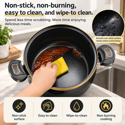 8L/8.45Qt Large Stock Pot, Deep Non-Stick Cooking Pot with Lock Handles and Clear Standable Lid, Stockpot for Soup, Stew & Home Kitchen Cooking