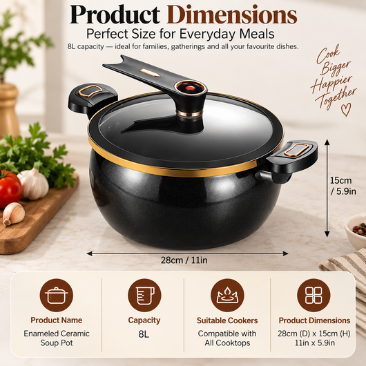 8L/8.45Qt Large Stock Pot, Deep Non-Stick Cooking Pot with Lock Handles and Clear Standable Lid, Stockpot for Soup, Stew & Home Kitchen Cooking